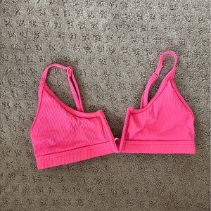 Pink ribbed women’s bikini top